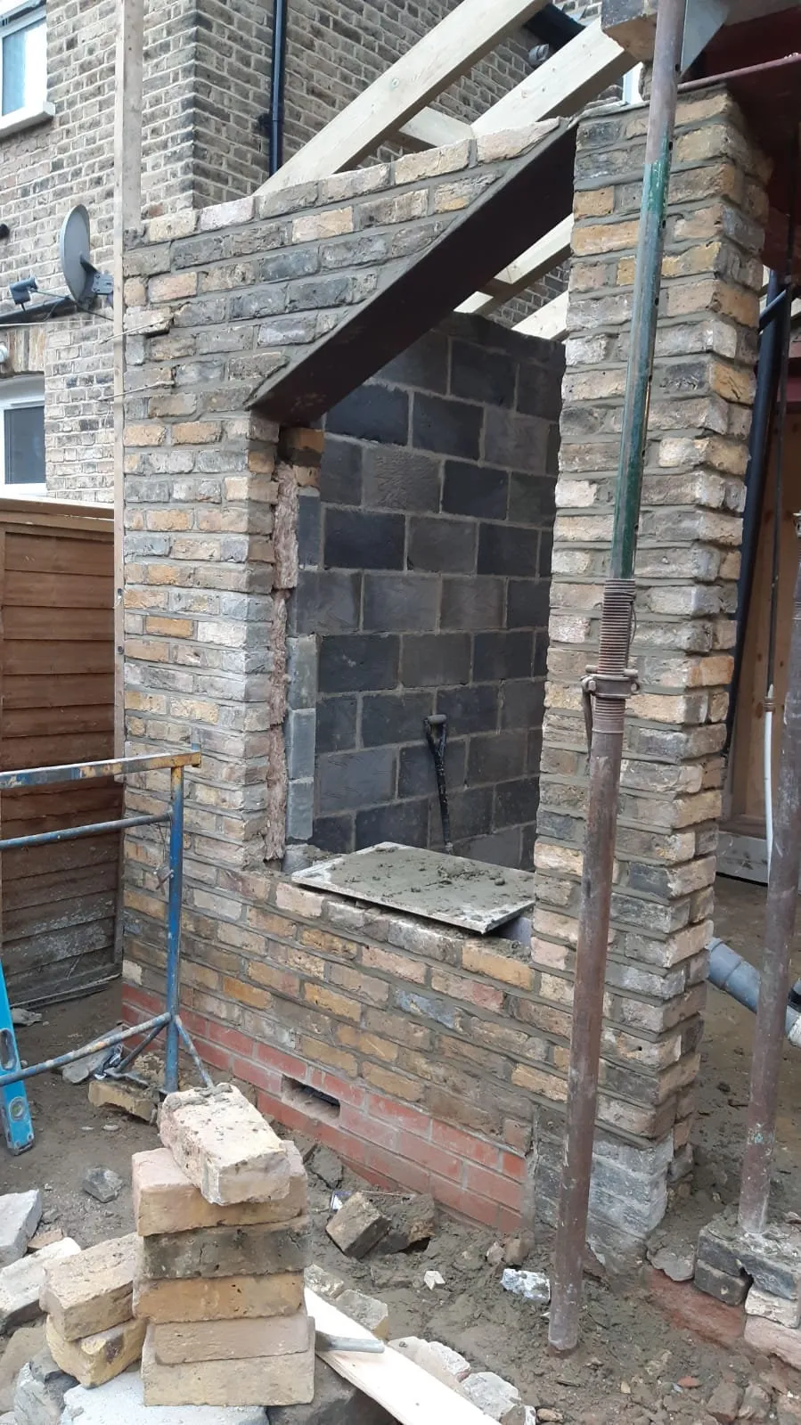 New extension brickwork and steel lintel installation