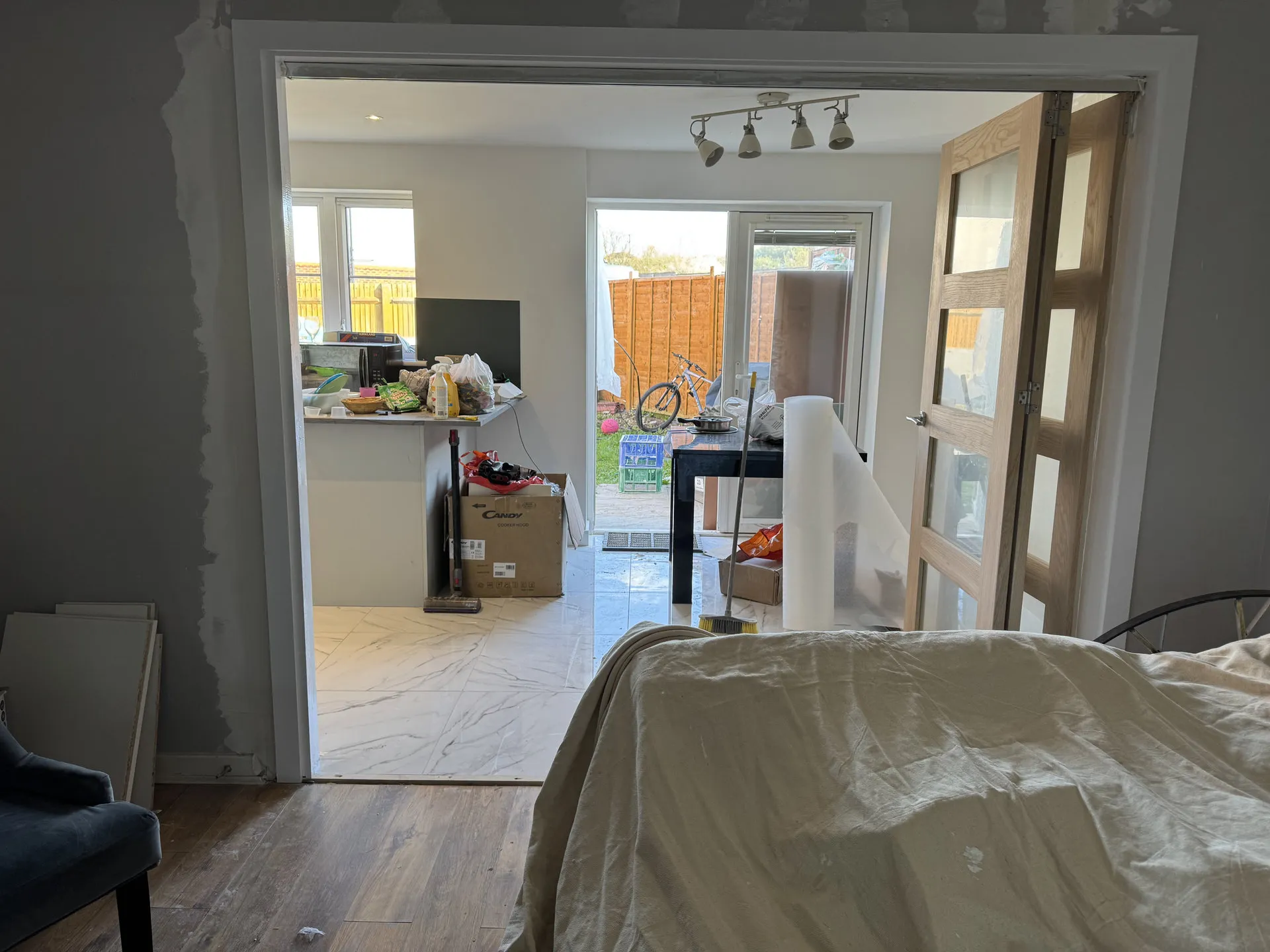 New flooring and oak glazed doors during fit-out